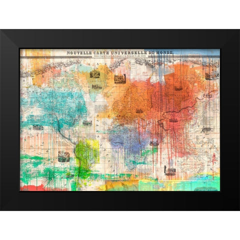 Map of the World 2.0 Black Modern Wood Framed Art Print by Eric, Chestier
