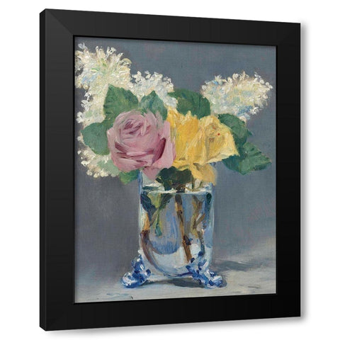 Lilas et roses Black Modern Wood Framed Art Print with Double Matting by Manet, Edouard