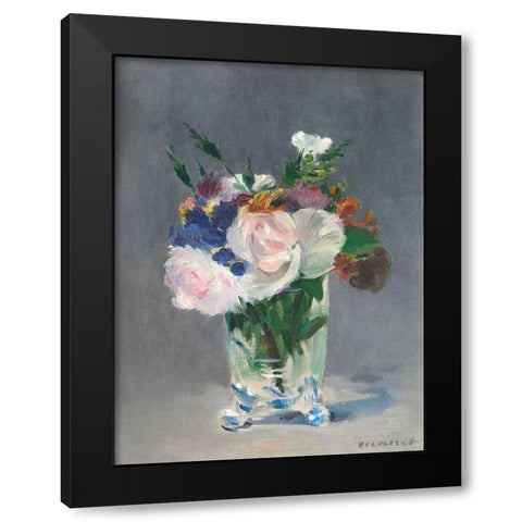 Flowers in a Crystal Vase Black Modern Wood Framed Art Print by Manet, Edouard
