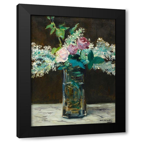 Vase of White Lilacs and Rose Black Modern Wood Framed Art Print with Double Matting by Manet, Edouard