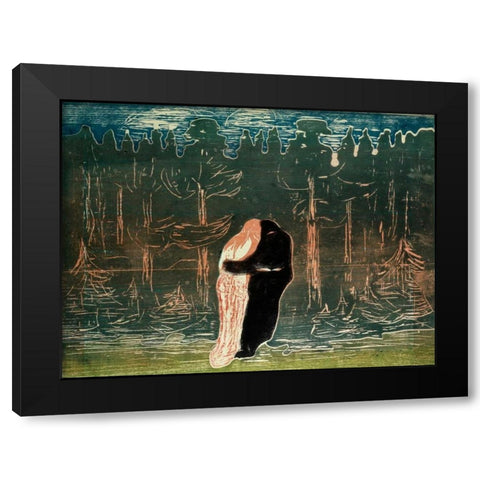 Lovers Black Modern Wood Framed Art Print by Munch, Edvard
