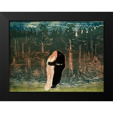Lovers Black Modern Wood Framed Art Print by Munch, Edvard