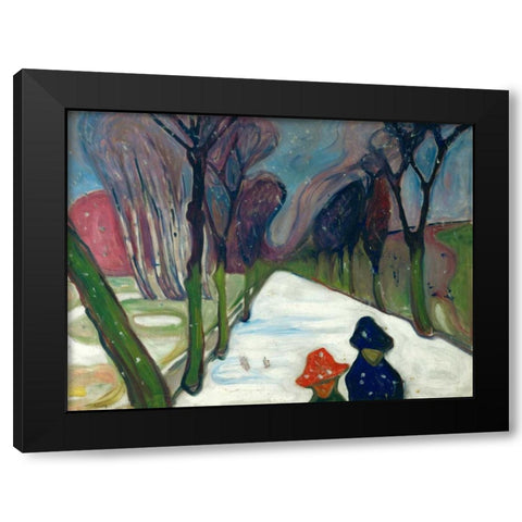 Avenue in the Snow Black Modern Wood Framed Art Print with Double Matting by Munch, Edvard