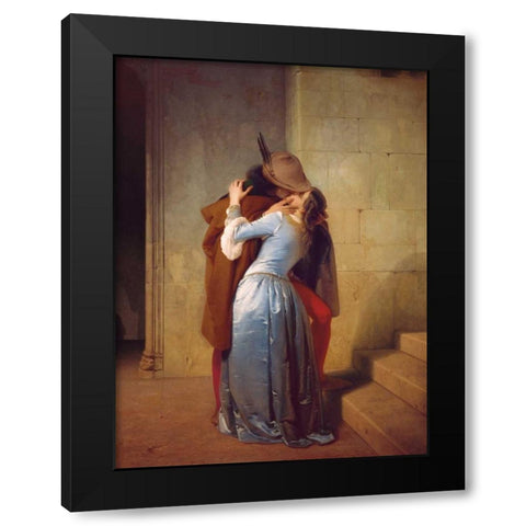 The Kiss Black Modern Wood Framed Art Print with Double Matting by Hayez, Francesco