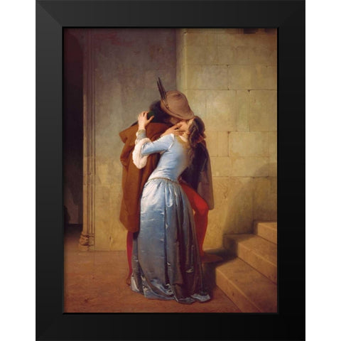 The Kiss Black Modern Wood Framed Art Print by Hayez, Francesco