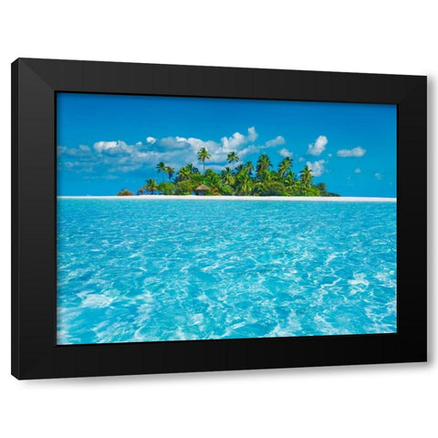 Tropical lagoon with palm island, Maldives Black Modern Wood Framed Art Print by Krahmer, Frank
