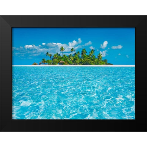 Tropical lagoon with palm island, Maldives Black Modern Wood Framed Art Print by Krahmer, Frank