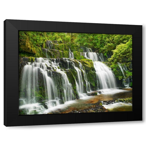 Waterfall Purakaunui Falls, New Zealand Black Modern Wood Framed Art Print with Double Matting by Krahmer, Frank