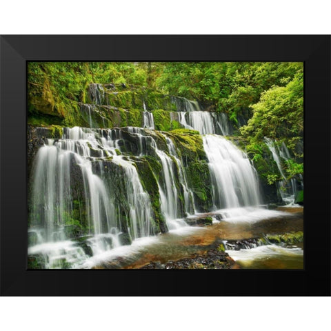 Waterfall Purakaunui Falls, New Zealand Black Modern Wood Framed Art Print by Krahmer, Frank