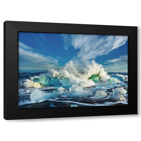 Waves breaking, Iceland Black Modern Wood Framed Art Print with Double Matting by Frank, Krahmer