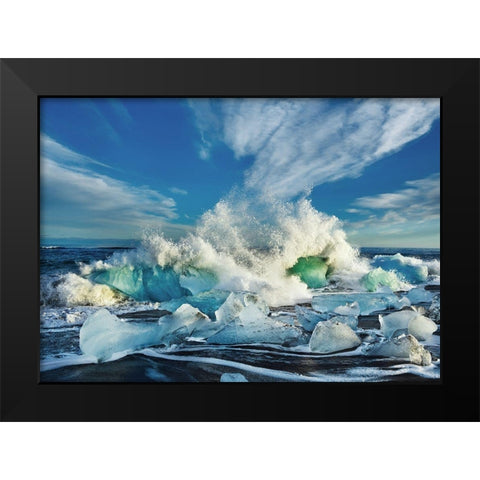 Waves breaking, Iceland Black Modern Wood Framed Art Print by Frank, Krahmer