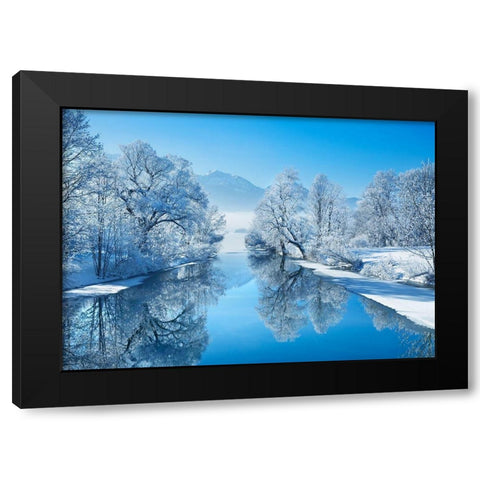 Winter landscape at Loisach, Germany Black Modern Wood Framed Art Print with Double Matting by Frank, Krahmer