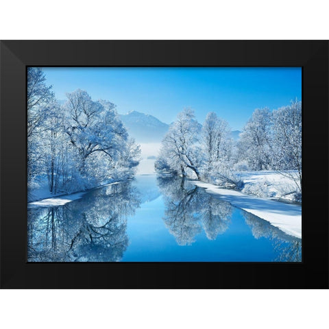 Winter landscape at Loisach, Germany Black Modern Wood Framed Art Print by Frank, Krahmer