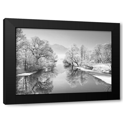 Winter landscape at Loisach, Germany (BW) Black Modern Wood Framed Art Print by Frank, Krahmer
