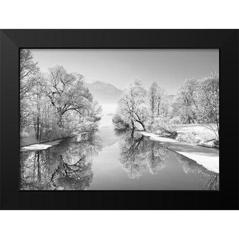 Winter landscape at Loisach, Germany (BW) Black Modern Wood Framed Art Print by Frank, Krahmer