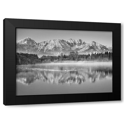 Allgaeu Alps and Hopfensee lake, Bavaria, Germany (BW) Black Modern Wood Framed Art Print by Frank, Krahmer