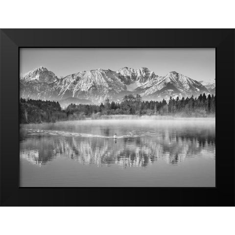 Allgaeu Alps and Hopfensee lake, Bavaria, Germany (BW) Black Modern Wood Framed Art Print by Frank, Krahmer