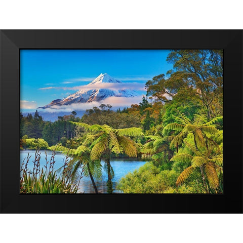 Taranaki Mountain and Lake Mangamahoe- New Zealand Black Modern Wood Framed Art Print by Krahmer, Frank