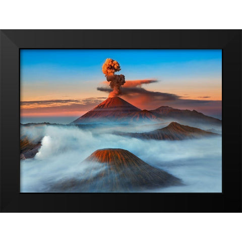 Semeru- Bromo- Batok Volcanoes- Java- Indonesia Black Modern Wood Framed Art Print by Krahmer, Frank
