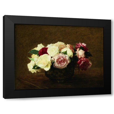 Roses Black Modern Wood Framed Art Print with Double Matting by Fantin-Latour, Henri