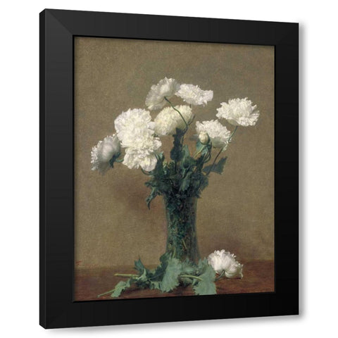 White Poppies Black Modern Wood Framed Art Print by Fantin-Latour, Henri