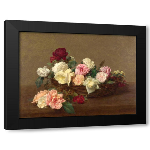 A Basket of Roses Black Modern Wood Framed Art Print with Double Matting by Fantin-Latour, Henri