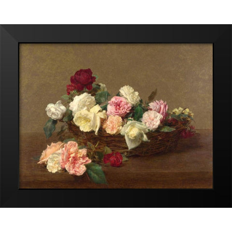 A Basket of Roses Black Modern Wood Framed Art Print by Fantin-Latour, Henri