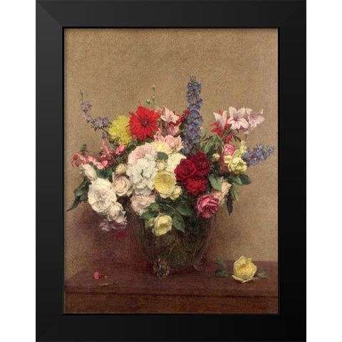 The Rosy Wealth of June Black Modern Wood Framed Art Print by Fantin-Latour, Henri