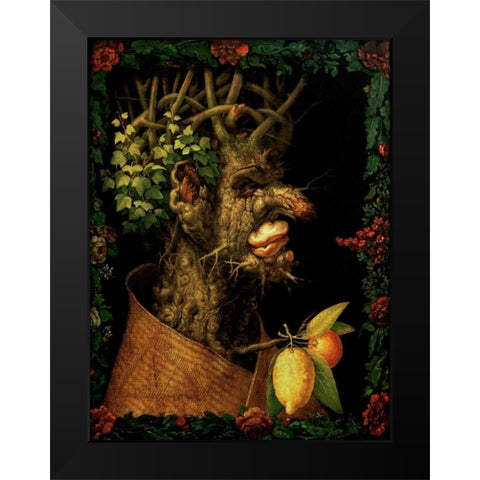 Winter Black Modern Wood Framed Art Print by Arcimboldo, Giuseppe