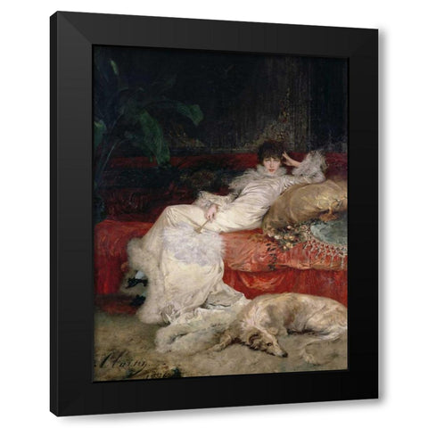 Sarah Bernhardt Black Modern Wood Framed Art Print with Double Matting by Clairin ,Georges