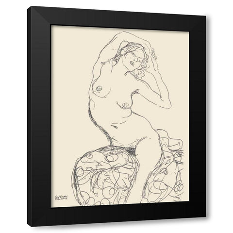 Seated Nude Woman Black Modern Wood Framed Art Print with Double Matting by Klimt, Gustav