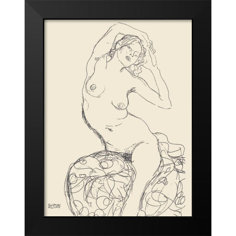 Seated Nude Woman Black Modern Wood Framed Art Print by Klimt, Gustav