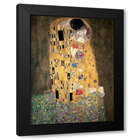 The Kiss Black Modern Wood Framed Art Print with Double Matting by Klimt, Gustav