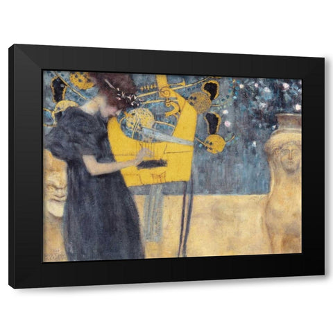Musik Black Modern Wood Framed Art Print with Double Matting by Klimt, Gustav
