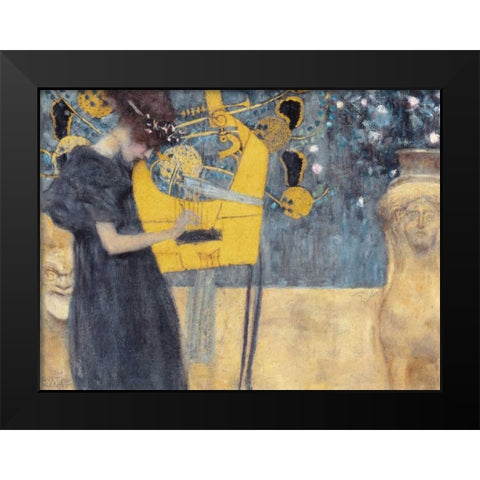 Musik Black Modern Wood Framed Art Print by Klimt, Gustav