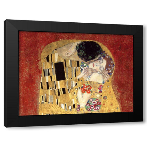 The Kiss, detail (Red variation) Black Modern Wood Framed Art Print with Double Matting by Gustav, Klimt