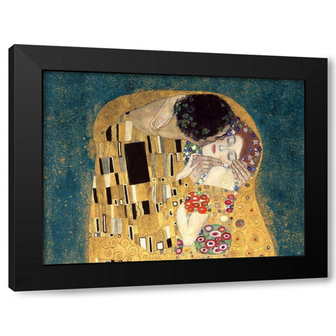 The Kiss, detail (Blue variation) Black Modern Wood Framed Art Print by Gustav, Klimt