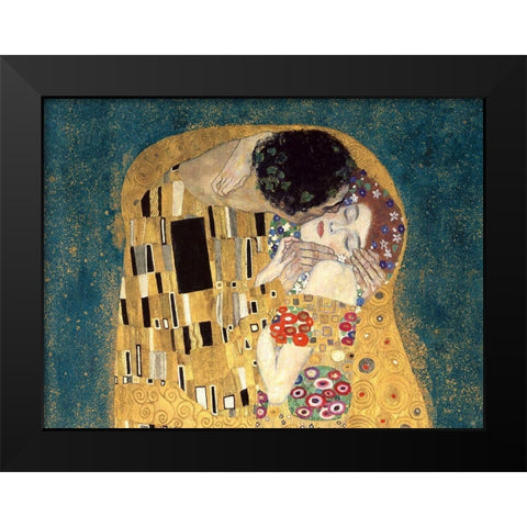 The Kiss, detail (Blue variation) Black Modern Wood Framed Art Print by Gustav, Klimt