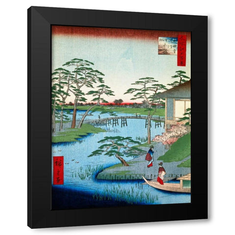 Lords Garden Beside Mokuboji Temple Black Modern Wood Framed Art Print with Double Matting by Hiroshige, Ando