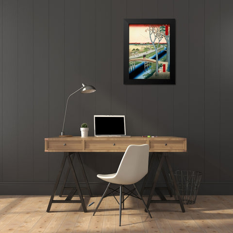 Koume Embankment Black Modern Wood Framed Art Print by Hiroshige, Ando