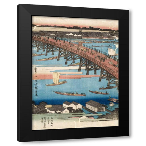 Woodcut I Black Modern Wood Framed Art Print by Hiroshige, Ando