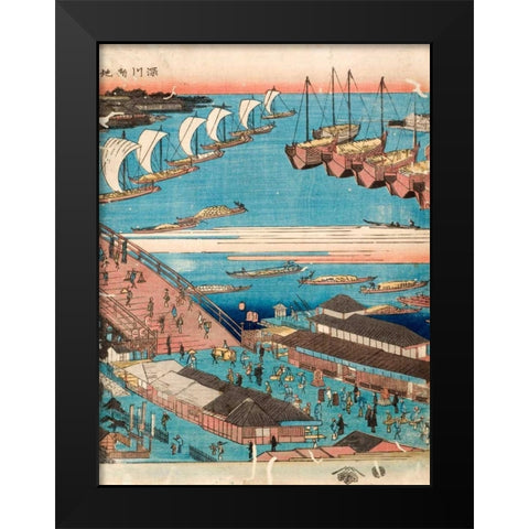 Woodcut II Black Modern Wood Framed Art Print by Hiroshige, Ando