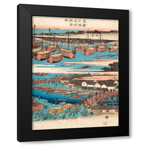 Woodcut III Black Modern Wood Framed Art Print by Hiroshige, Ando