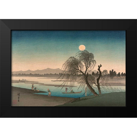 Fukeiga Black Modern Wood Framed Art Print by Hiroshige, Ando