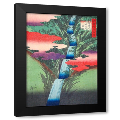 The Nunobiki Waterfall in Settsu Province Black Modern Wood Framed Art Print by Hiroshige, Ando