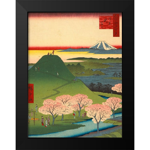 New Fuji, Meguro Black Modern Wood Framed Art Print by Hiroshige, Ando