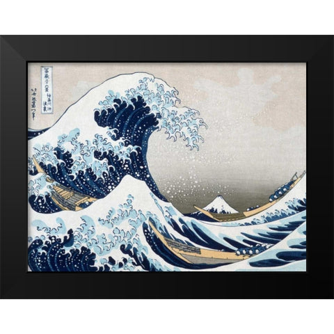 The Wave off Kanagawa Black Modern Wood Framed Art Print by Hokusai