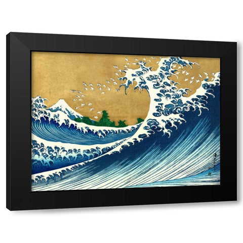 The Big Wave-from 100 views of Mt. Fuji Black Modern Wood Framed Art Print with Double Matting by Hokusai