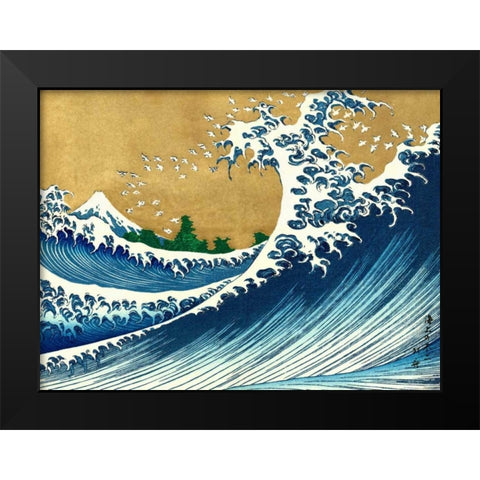 The Big Wave-from 100 views of Mt. Fuji Black Modern Wood Framed Art Print by Hokusai