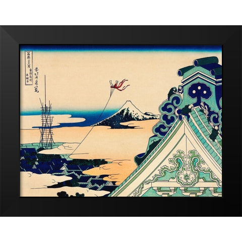 Temple at Asakusa in the Eastern Capital Black Modern Wood Framed Art Print by Hokusai, Katsushika